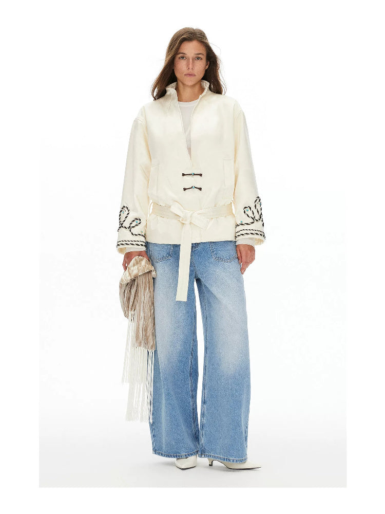 D.PERCENT Embroidered Tie-Waist Padded Jacket - view 5