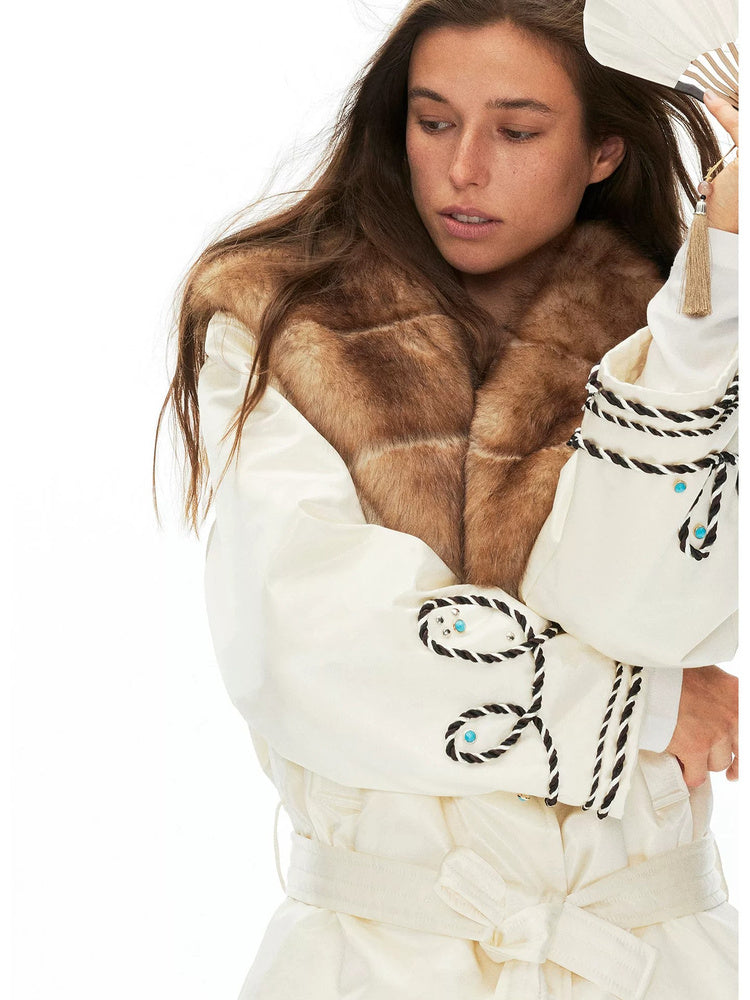 D.PERCENT Embroidered Tie-Waist Padded Jacket - view 6