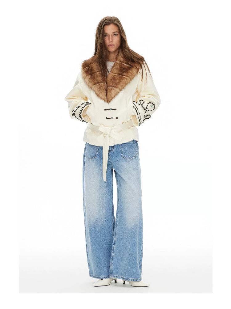 D.PERCENT Embroidered Tie-Waist Padded Jacket - view 7