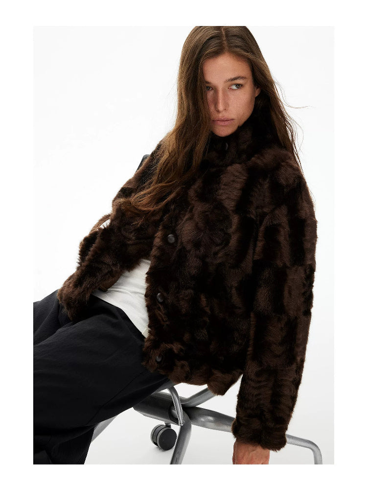 D.PERCENT Stand-Collar Faux Fur Cropped Jacket - view 6