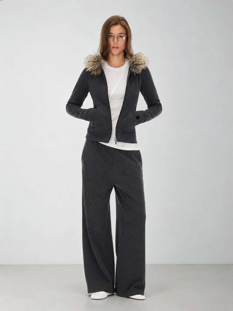 D.PERCENT Faux-Fur Collar Zip Top or Wide-Leg Pants - Separates - view 1