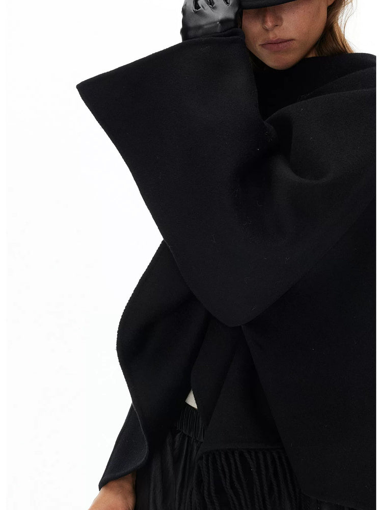 D.PERCENT Wool-Cashmere Asymmetric Fringe Cape - view 3