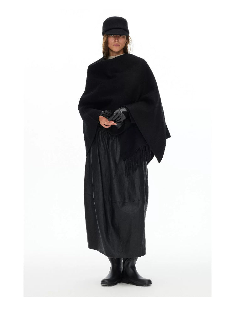D.PERCENT Wool-Cashmere Asymmetric Fringe Cape - view 4