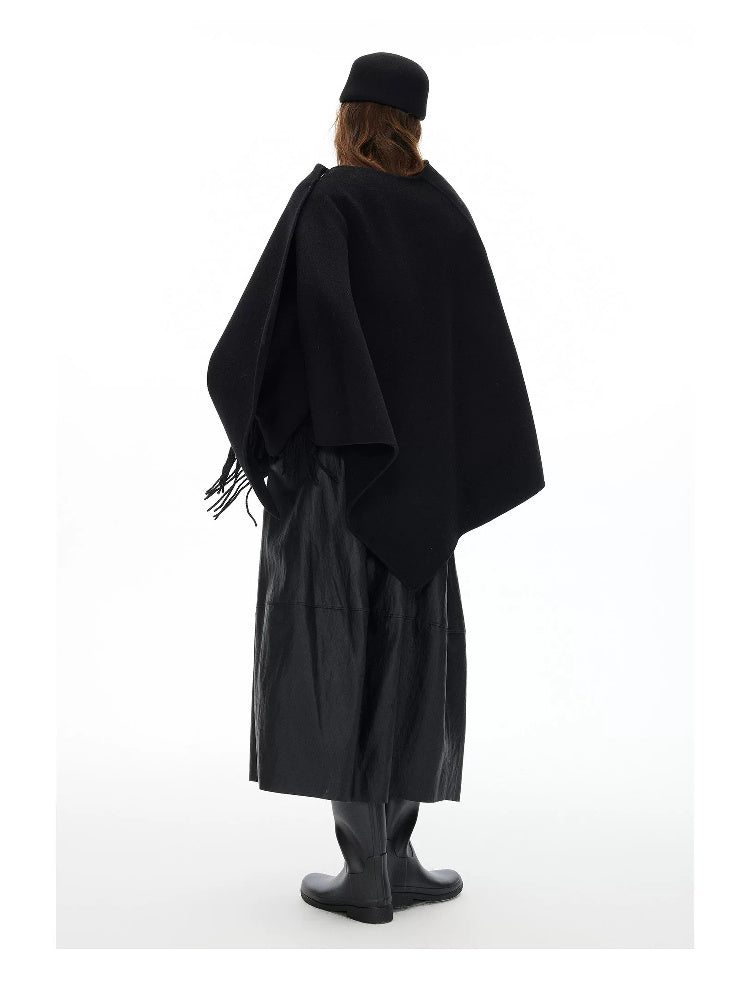 D.PERCENT Wool-Cashmere Asymmetric Fringe Cape - view 5