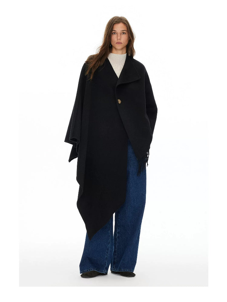 D.PERCENT Wool-Cashmere Asymmetric Fringe Cape - view 6