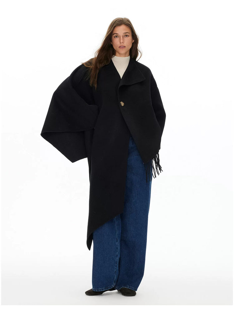 D.PERCENT Wool-Cashmere Asymmetric Fringe Cape - view 7