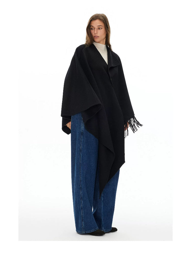D.PERCENT Wool-Cashmere Asymmetric Fringe Cape - view 8