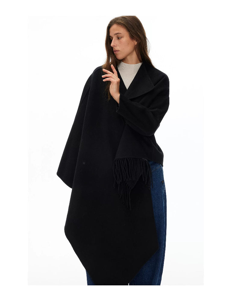 D.PERCENT Wool-Cashmere Asymmetric Fringe Cape - view 9