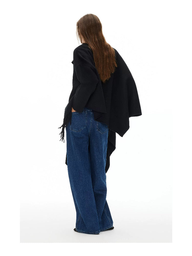 D.PERCENT Wool-Cashmere Asymmetric Fringe Cape - view 10