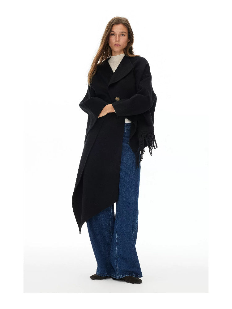 D.PERCENT Wool-Cashmere Asymmetric Fringe Cape - view 11