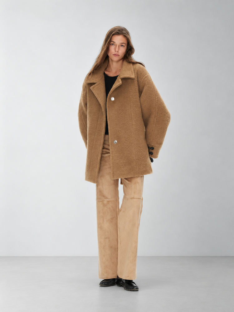 D.PERCENT Wool-Blend Coat with Faux-Fur Scarf - view 1
