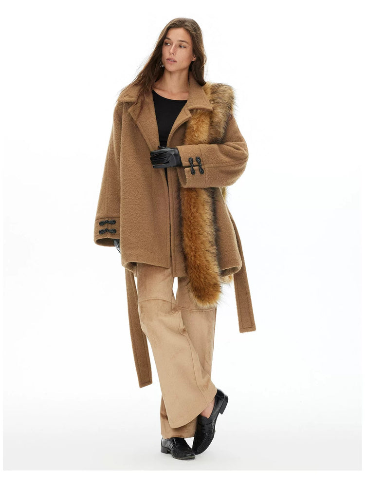 D.PERCENT Wool-Blend Coat with Faux-Fur Scarf - view 3