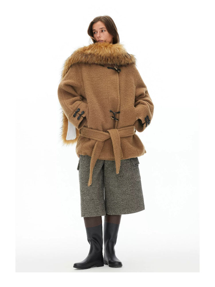 D.PERCENT Wool-Blend Coat with Faux-Fur Scarf - view 5
