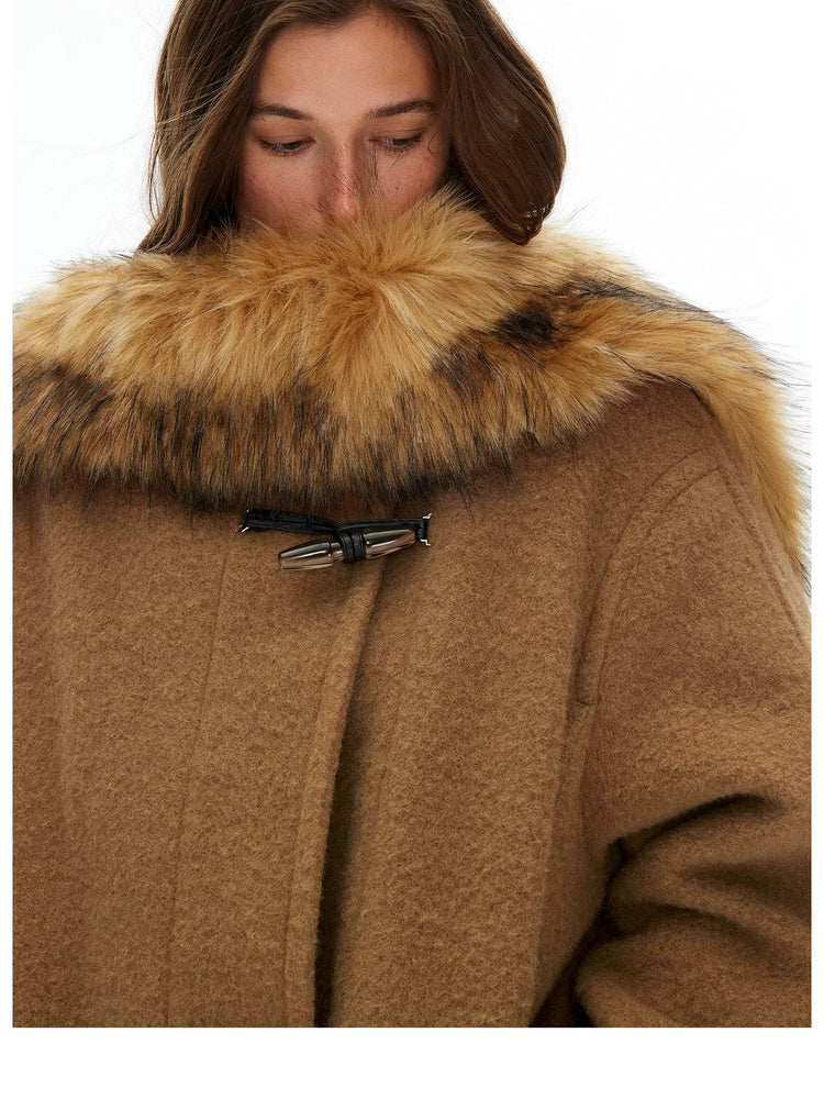 D.PERCENT Wool-Blend Coat with Faux-Fur Scarf - view 6