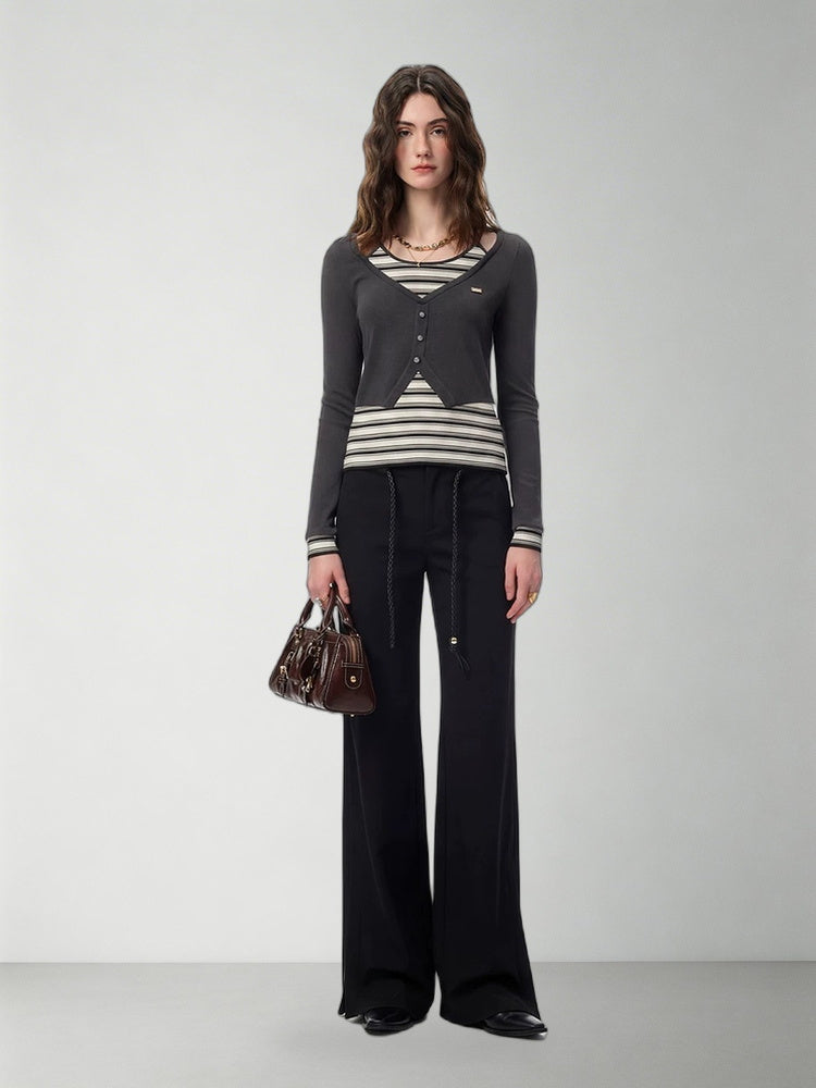 SHROENRO Striped Halter-Neck Layered Knit Top