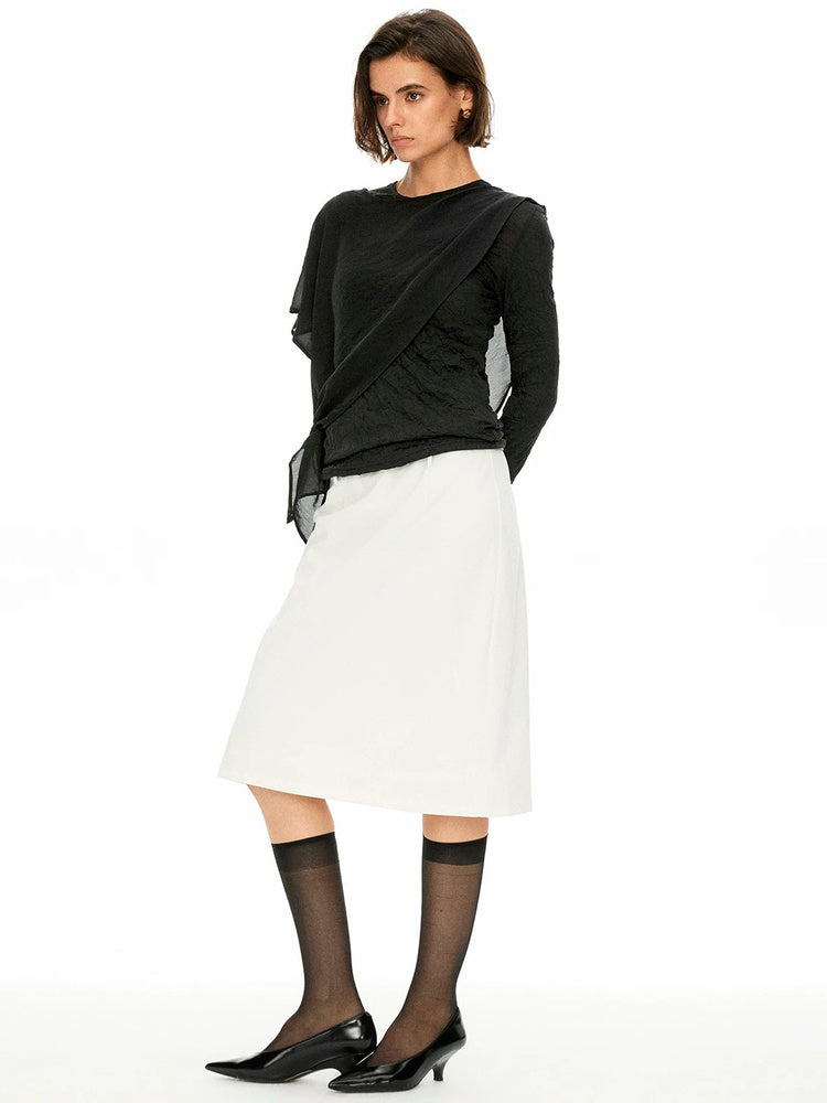 D.PERCENT Textured Long-Sleeve Top with Detachable Scarf