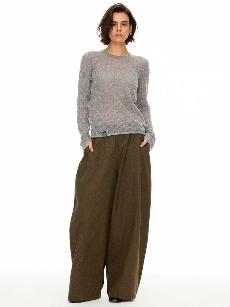 D.PERCENT Sheer Knit Long-Sleeve Top