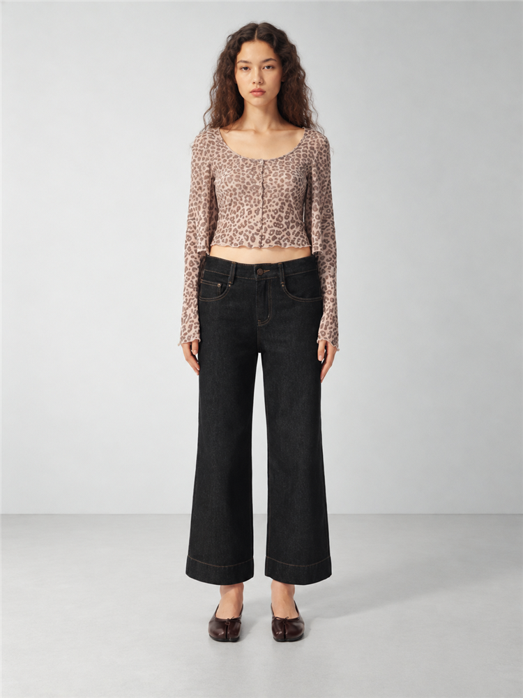 2AM POETRY Leopard Print Mesh Long-Sleeve Top