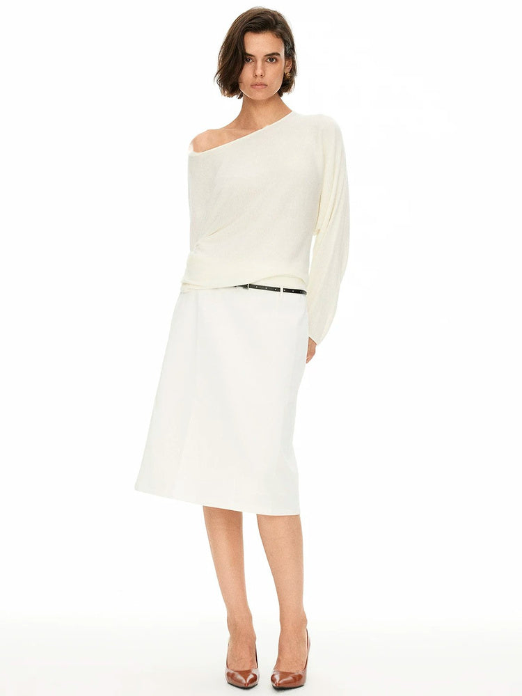 D.PERCENT Asymmetric Off-Shoulder Knit Top