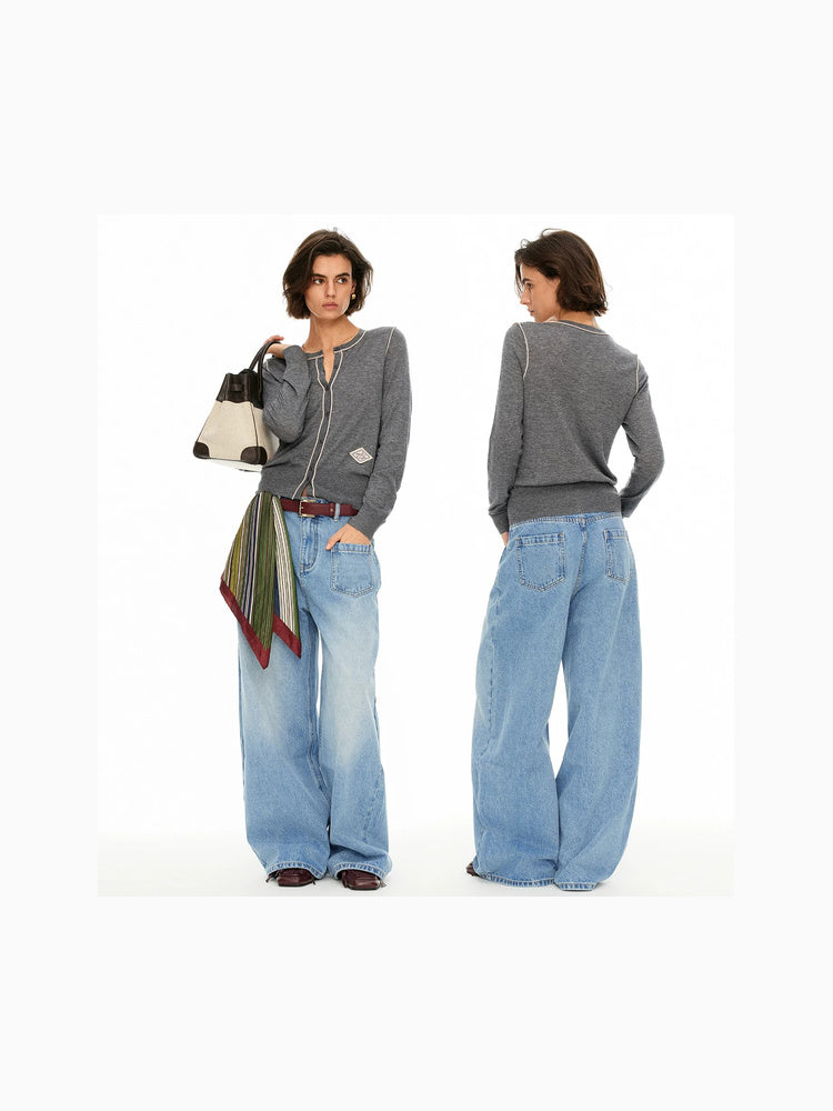 D.PERCENT Contrast-Trim Knit Cardigan