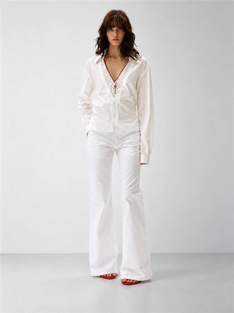 2AM POETRY Polka-Dot Zip-Front Long-Sleeve Shirt
