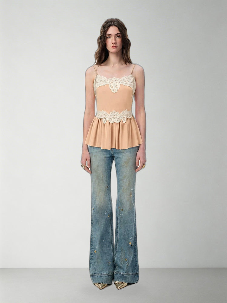 SHROENRO Lace-Panel Fitted Camisole Top