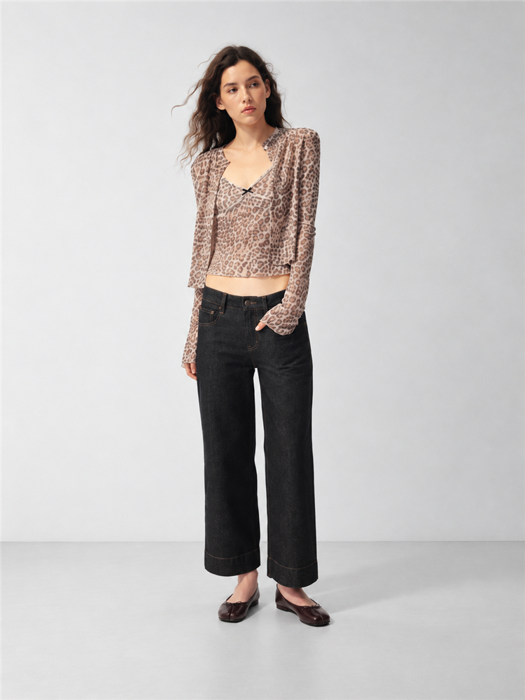 2AM POETRY Leopard Print Mesh Cardigan and Cami