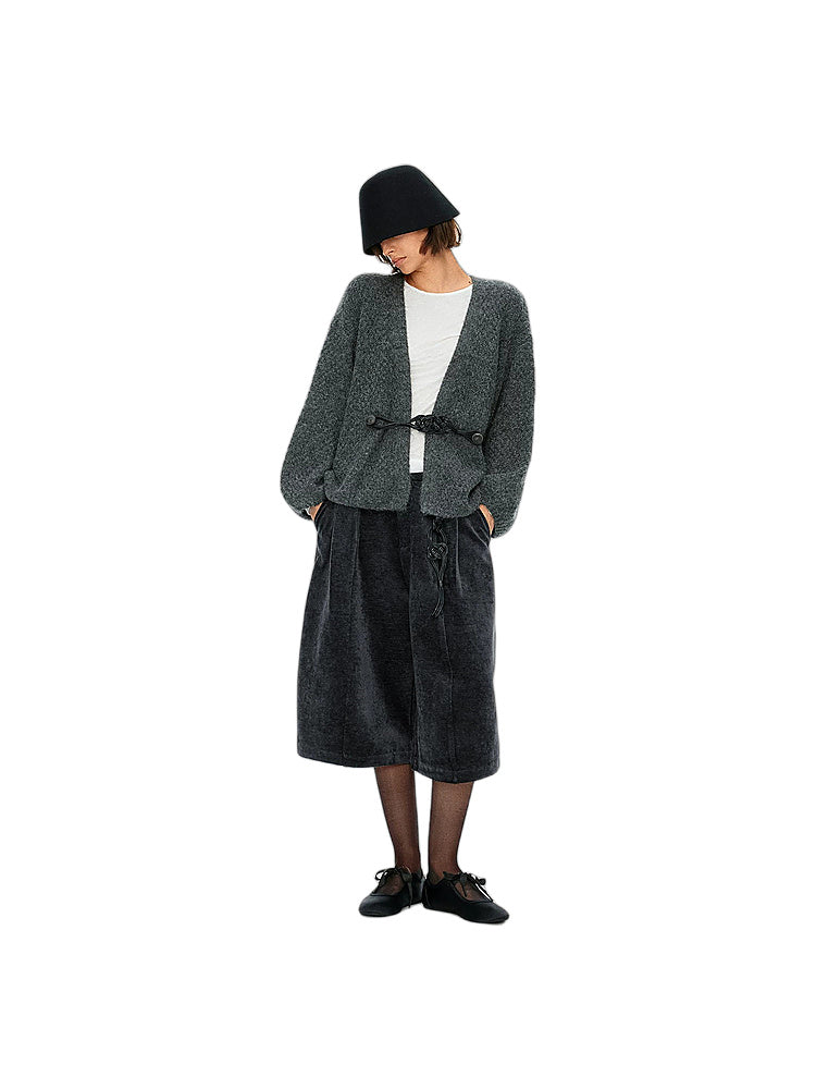 D.PERCENT Boucle Tie-Front Cardigan
