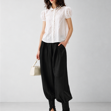 2AM POETRY Linen-Blend Ruffle-Collar Cropped Shirt