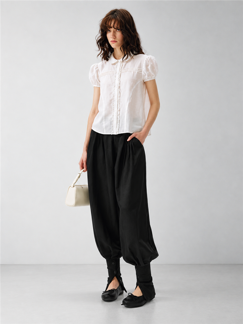 2AM POETRY Linen-Blend Ruffle-Collar Cropped Shirt