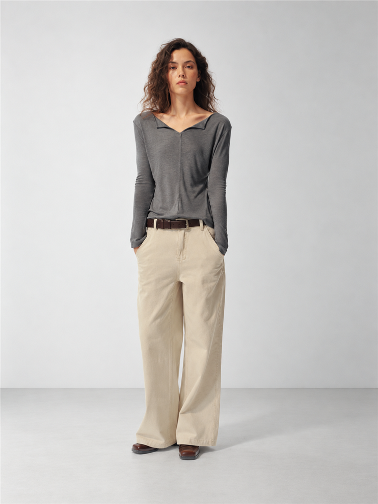 2AM POETRY Ribbed Asymmetric Long-Sleeve Top