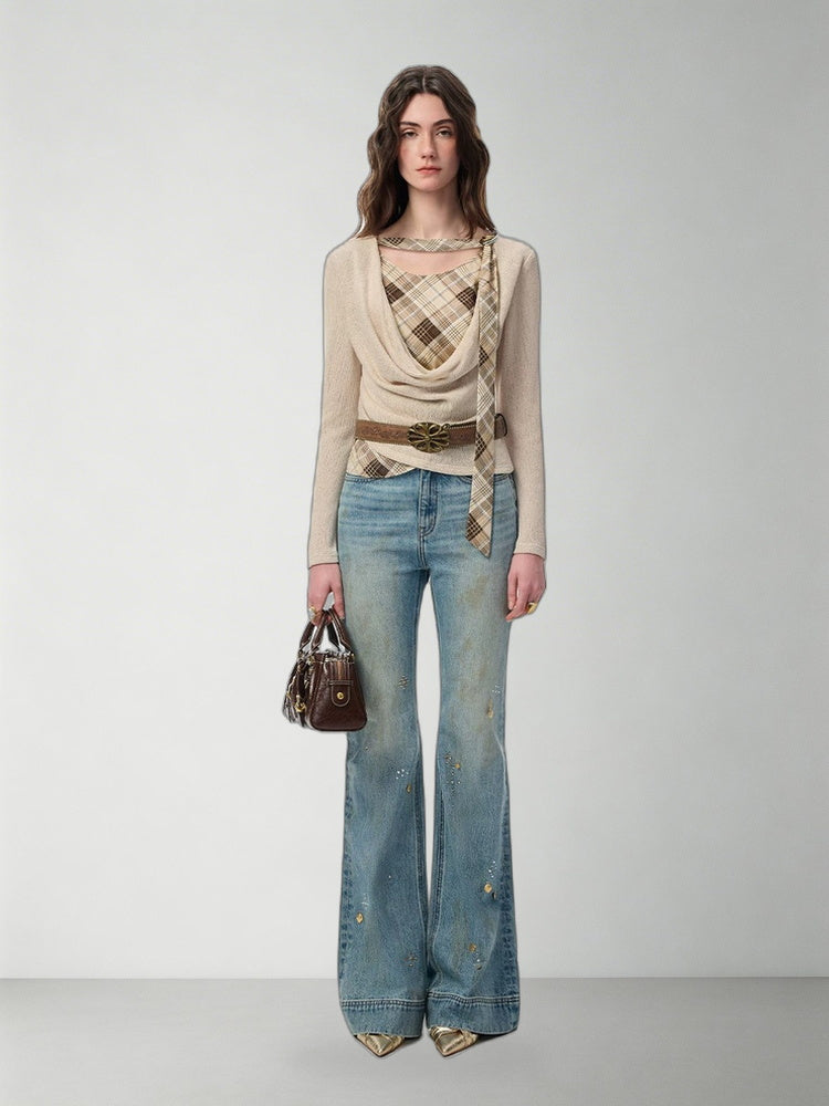 SHROENRO Distressed Micro-Flare High-Rise Jeans