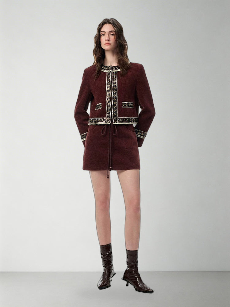 SHROENRO Embellished Trim Cropped Jacket