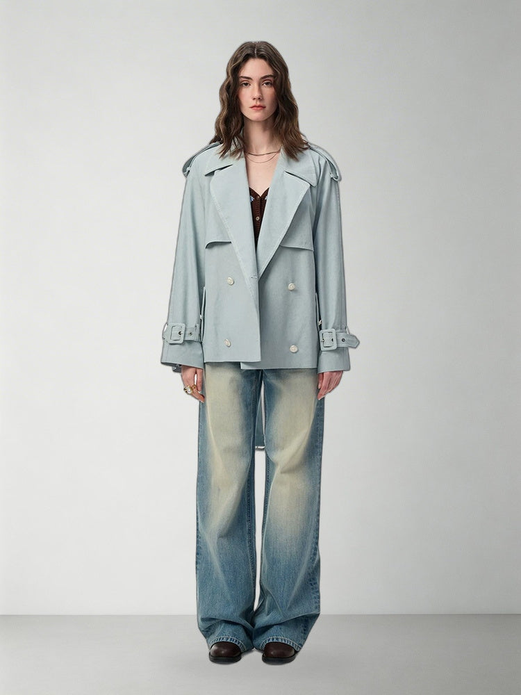 SHROENRO Embroidered Denim-Look Wide-Leg Jeans