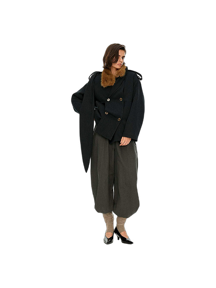 D.PERCENT Faux-Fur Collar Double-Breasted Jacket
