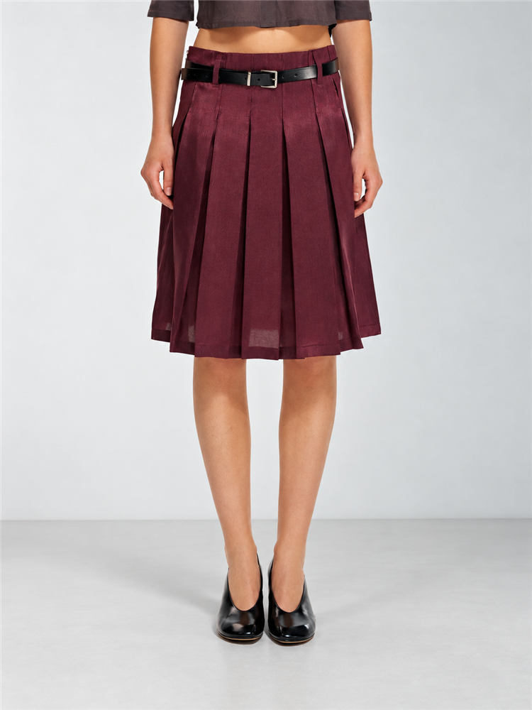 2AM POETRY Belted Pleated Midi Skirt