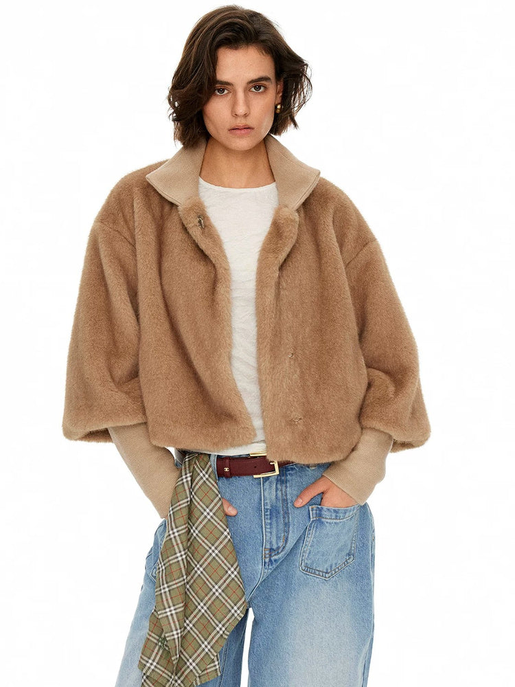 D.PERCENT Faux Fur Cropped Jacket
