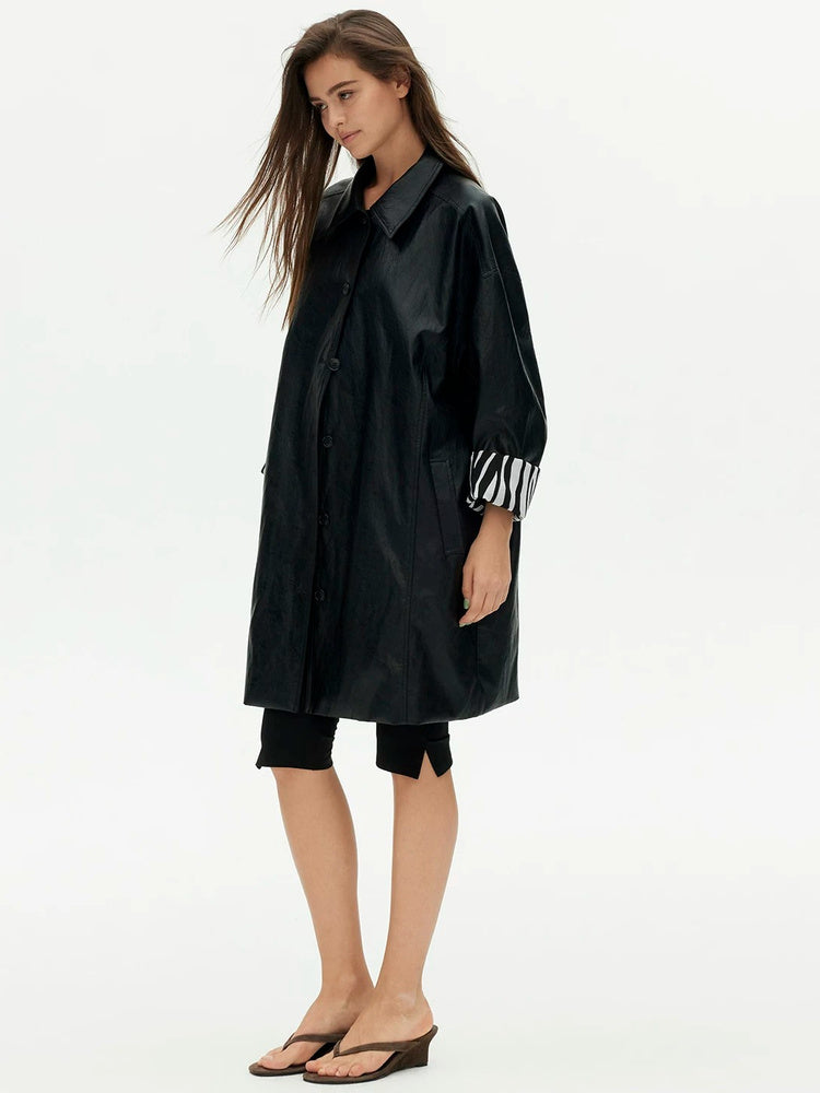 D.PERCENT Faux Leather Trench Coat