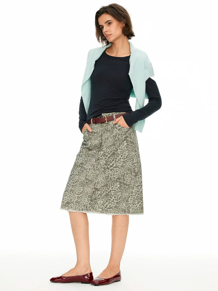 D.PERCENT Leopard Print Midi Skirt