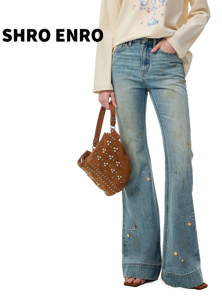SHROENRO Distressed Micro-Flare High-Rise Jeans