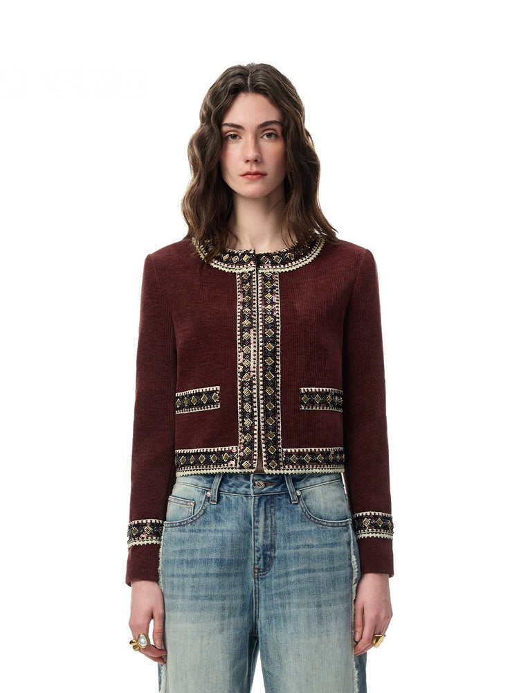 SHROENRO Embellished Trim Cropped Jacket