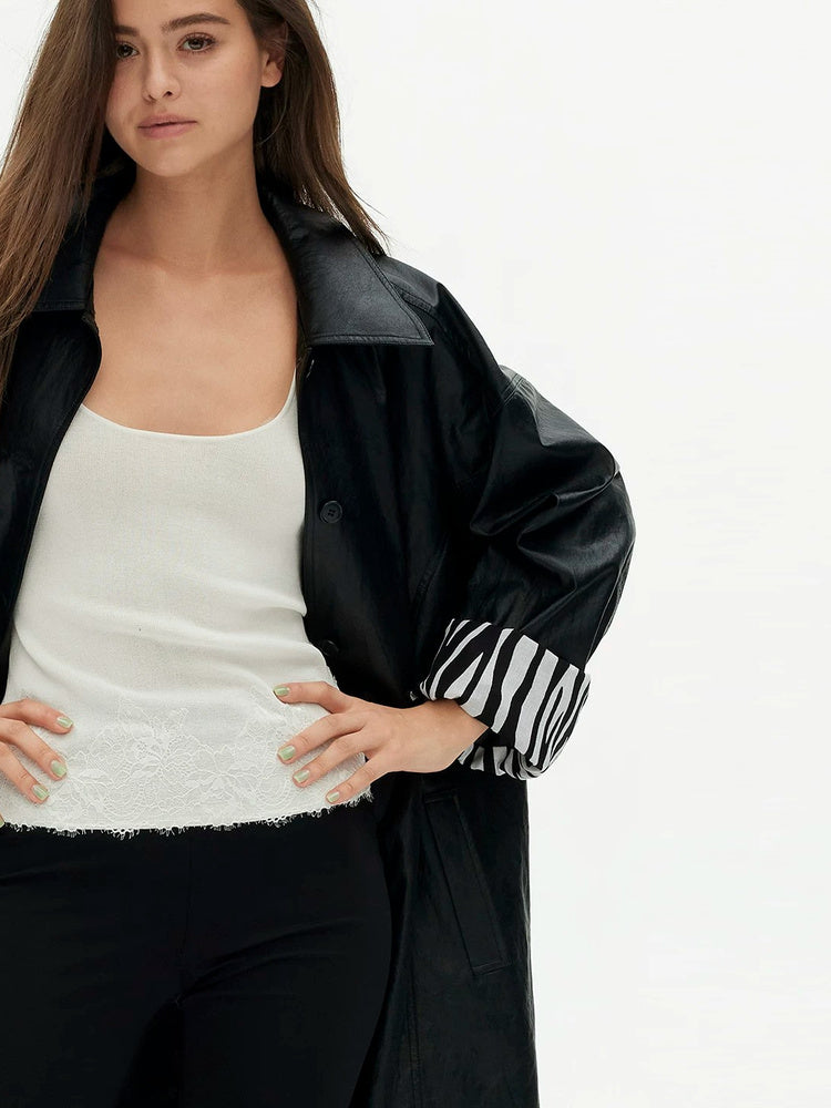 D.PERCENT Faux Leather Trench Coat