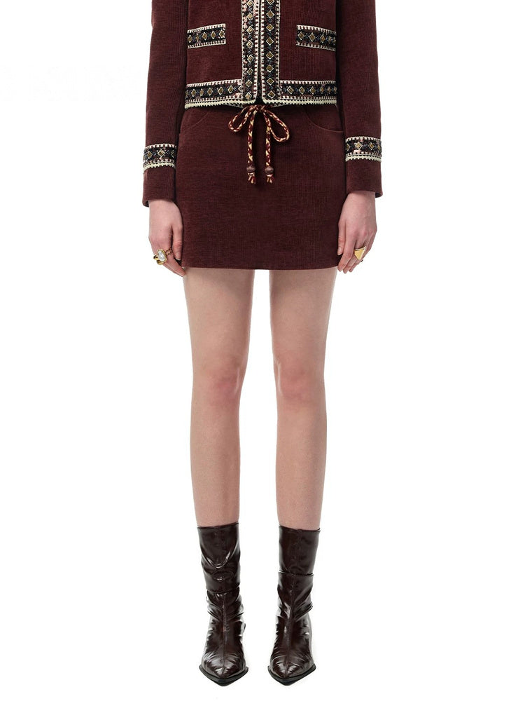 SHROENRO Lace-Trim High-Waisted A-Line Mini Skirt