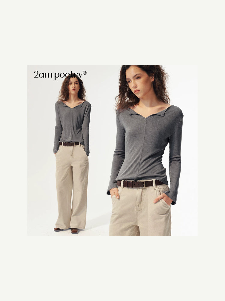 2AM POETRY Ribbed Asymmetric Long-Sleeve Top