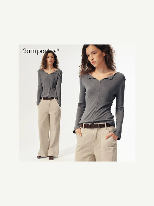 2AM POETRY Ribbed Asymmetric Long-Sleeve Top