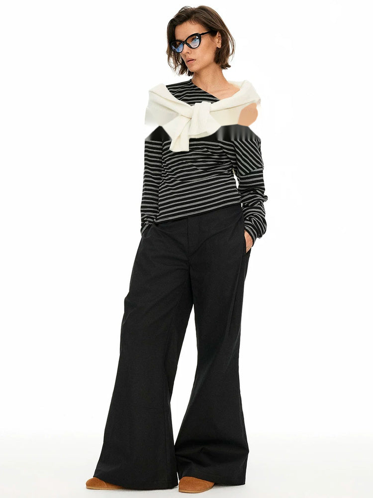 D.PERCENT Striped Asymmetric-Neck Long-Sleeve Top