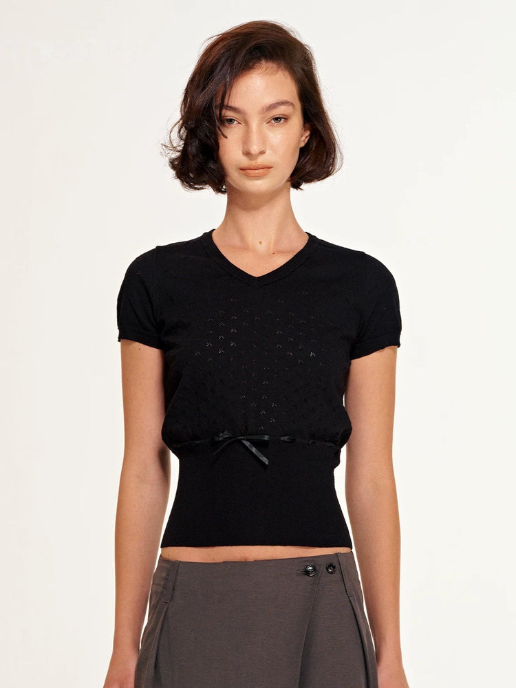 2AM POETRY Fitted Short-Sleeve Knit Top