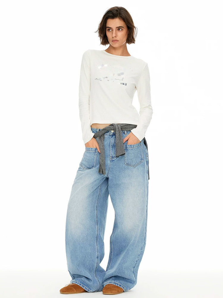 D.PERCENT Washed Wide-Leg Jeans