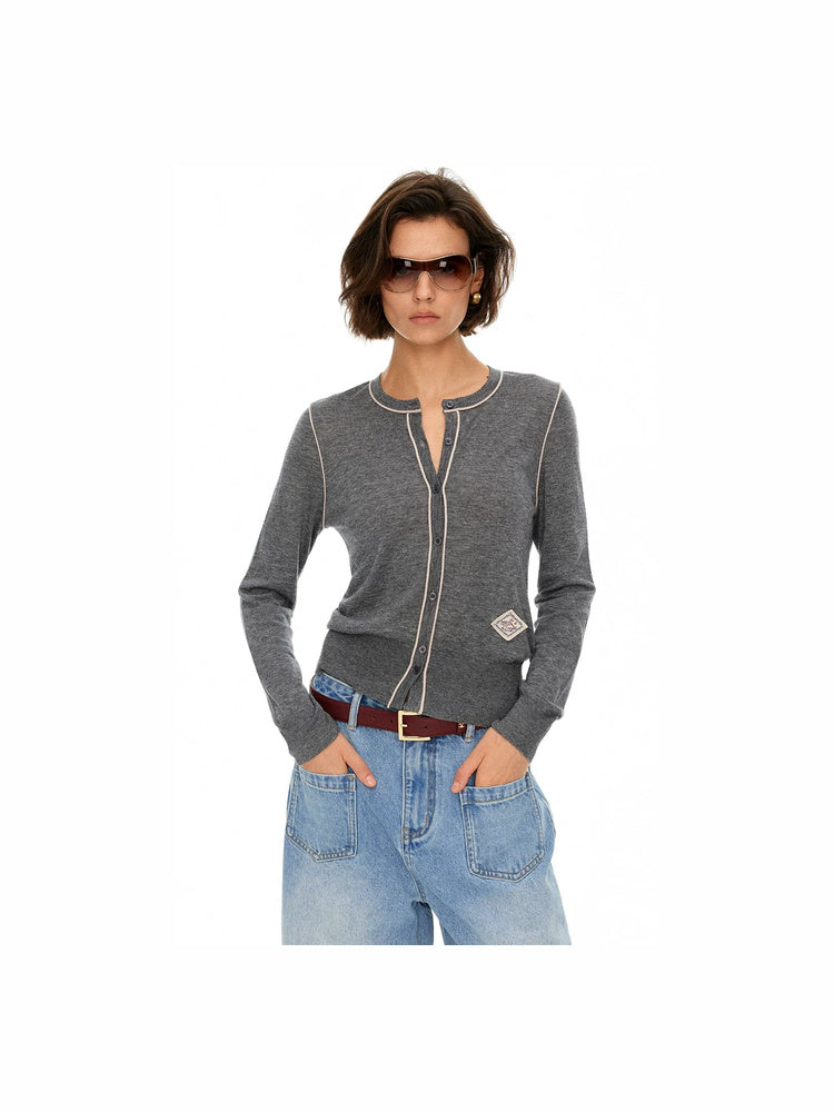 D.PERCENT Contrast-Trim Knit Cardigan