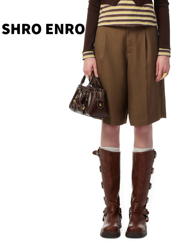 SHROENRO Brown Contrast Frayed-Hem Culottes